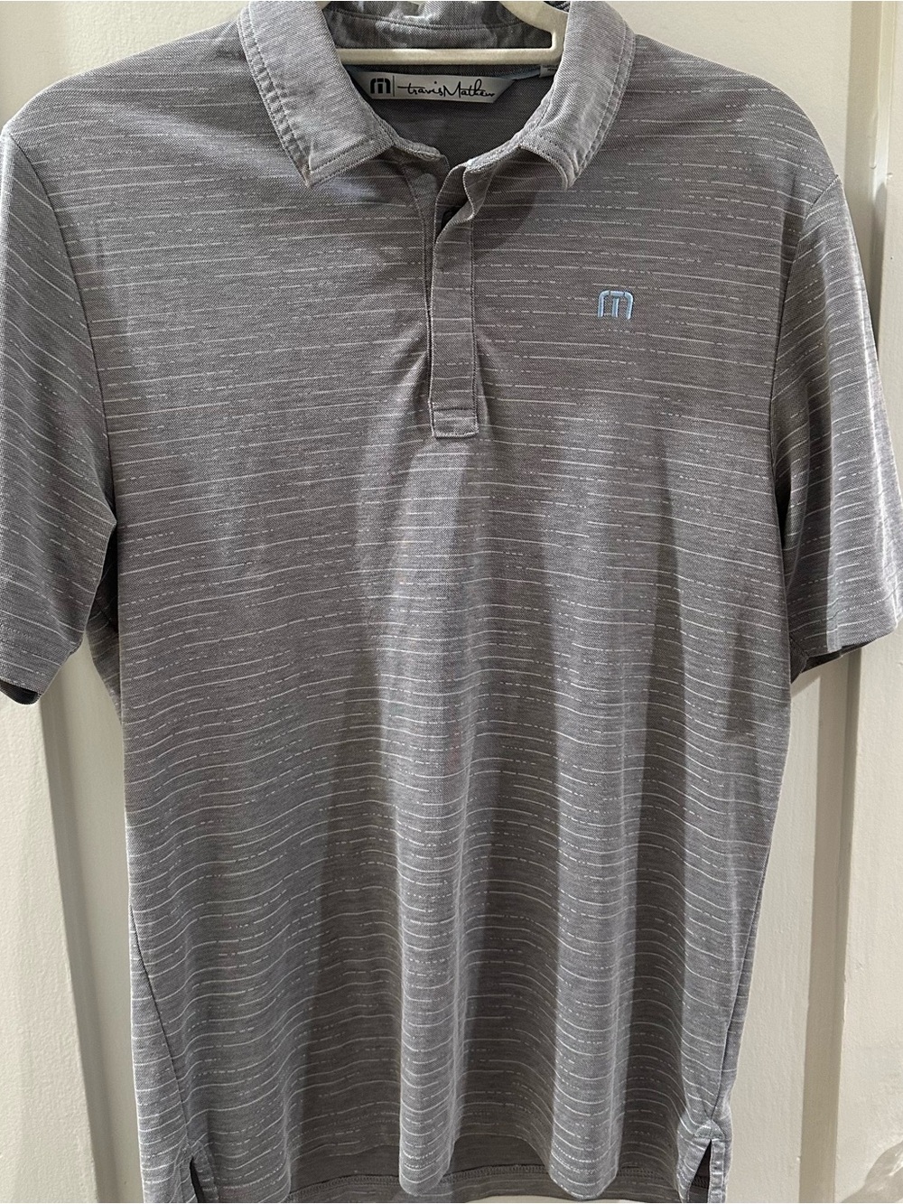Travis Mathew Men's Heathered Gray Polo with Subtle Stripe